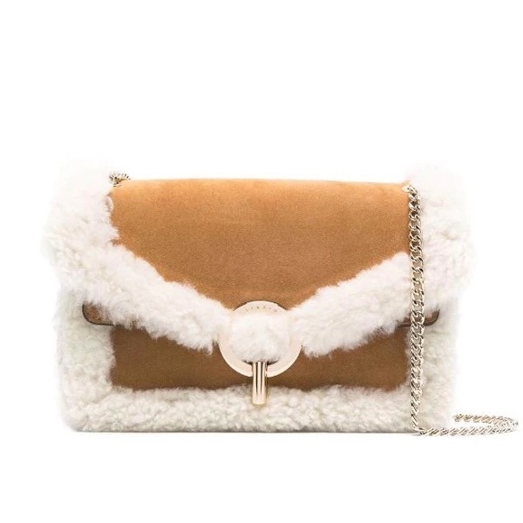 Sandro Sheepskin Yza bag - shearling-trim shoulder bag - Picture 1 of 7